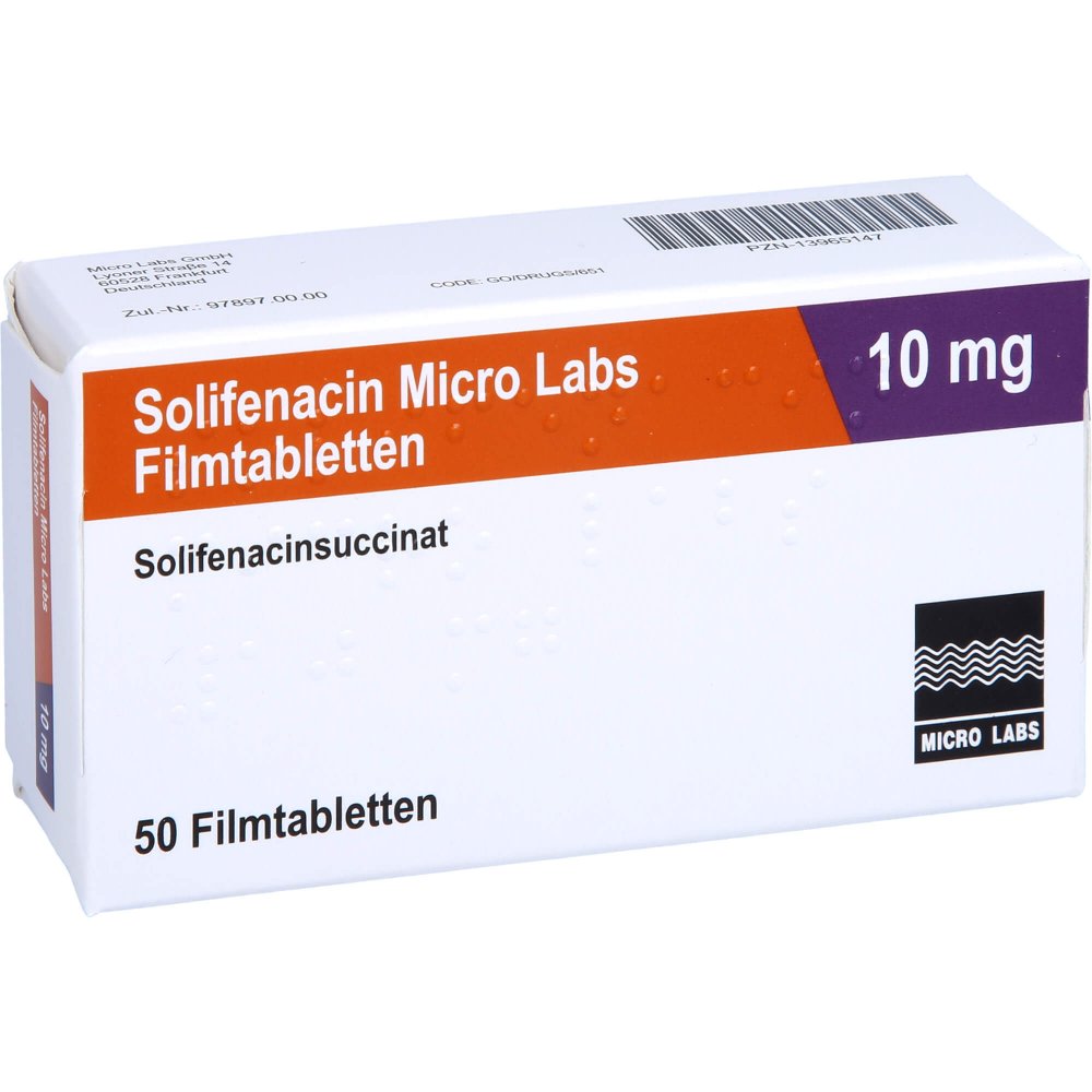 Das Produktfoto zeigt Solifenacin Micro Labs 10 Mg Filmtabletten (50 stk) PZN 13965147