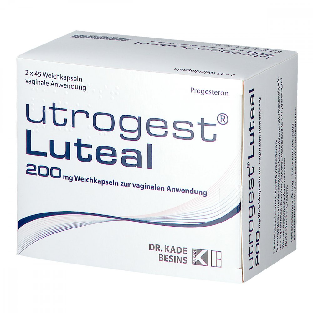 Das Produktfoto zeigt Utrogest Luteal 200 Mg Weichkaps.Z.Vaginal.Anwend. (90 stk) PZN 13966974