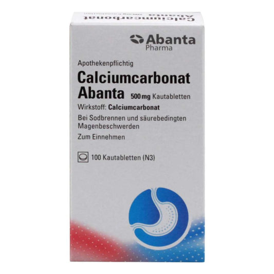Das Produktfoto zeigt Calciumcarbonat Abanta 500 Mg Kautabletten (100 stk) PZN 13967502