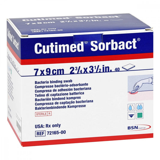 Das Produktfoto zeigt Cutimed Sorbact Kompressen 7x9 Cm (40 stk) PZN 13972093