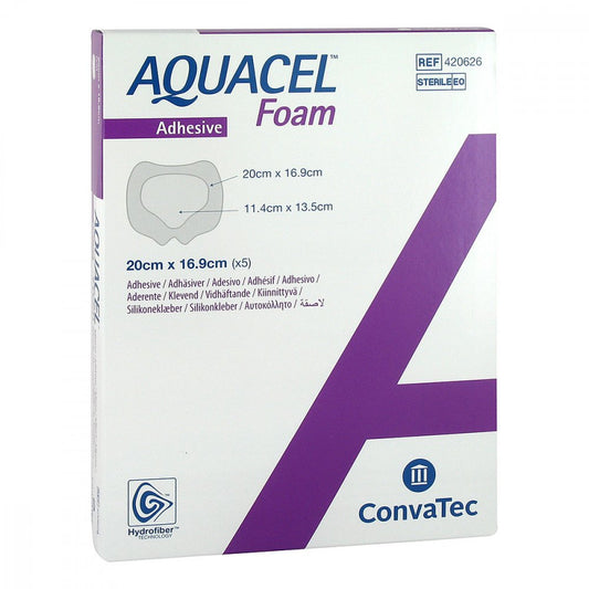 Das Produktfoto zeigt Aquacel Foam Adhäsiv Sakral 16,9x20 Cm Verband (5 stk) PZN 13975393