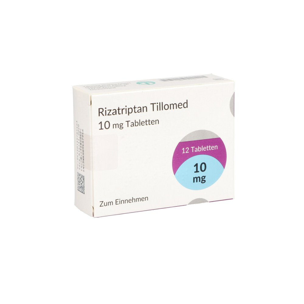 Das Produktfoto zeigt Rizatriptan Tillomed 10 Mg Tabletten (12 stk) PZN 13978546