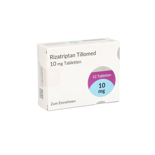 Das Produktfoto zeigt Rizatriptan Tillomed 10 Mg Tabletten (12 stk) PZN 13978546