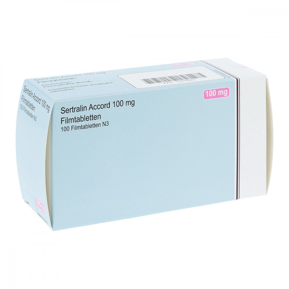 Das Produktfoto zeigt Sertralin Accord 100 Mg Filmtabletten (100 stk) PZN 13979043