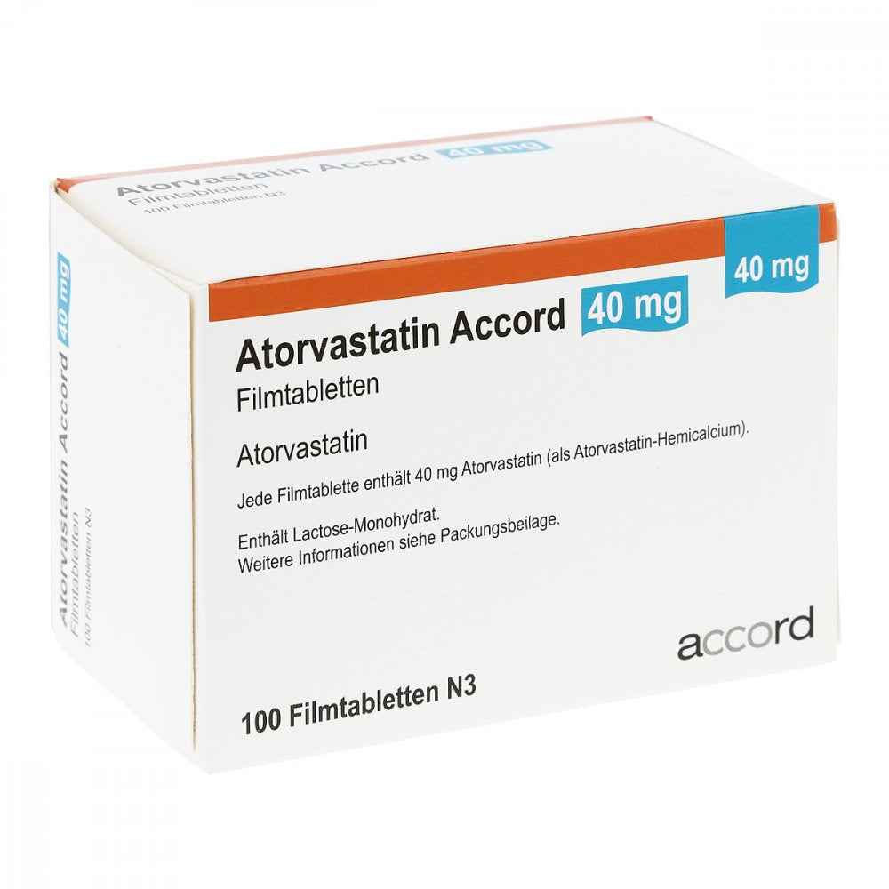 Das Produktfoto zeigt Atorvastatin Accord 40 Mg Filmtabletten (100 stk) PZN 13980738