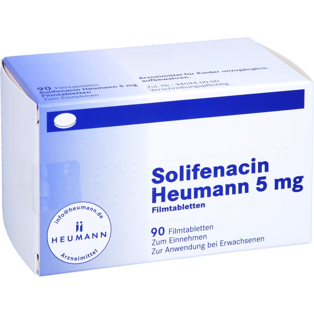 Das Produktfoto zeigt Solifenacin Heumann 5 Mg Filmtabletten (90 stk) PZN 14003597