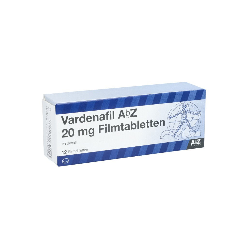 Das Produktfoto zeigt Vardenafil Abz 20 Mg Filmtabletten (12 stk) PZN 14021980
