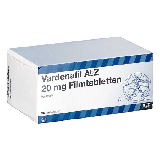Das Produktfoto zeigt Vardenafil Abz 20 Mg Filmtabletten (36 stk) PZN 14022011