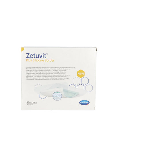 Das Produktfoto zeigt Zetuvit Plus Silicone Border Steril 10x10 Cm (10 stk) PZN 14022353