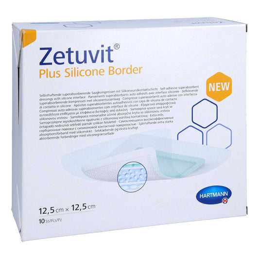 Das Produktfoto zeigt Zetuvit Plus Silicone Border Steril 12,5x12,5 Cm (10 stk) PZN 14022376