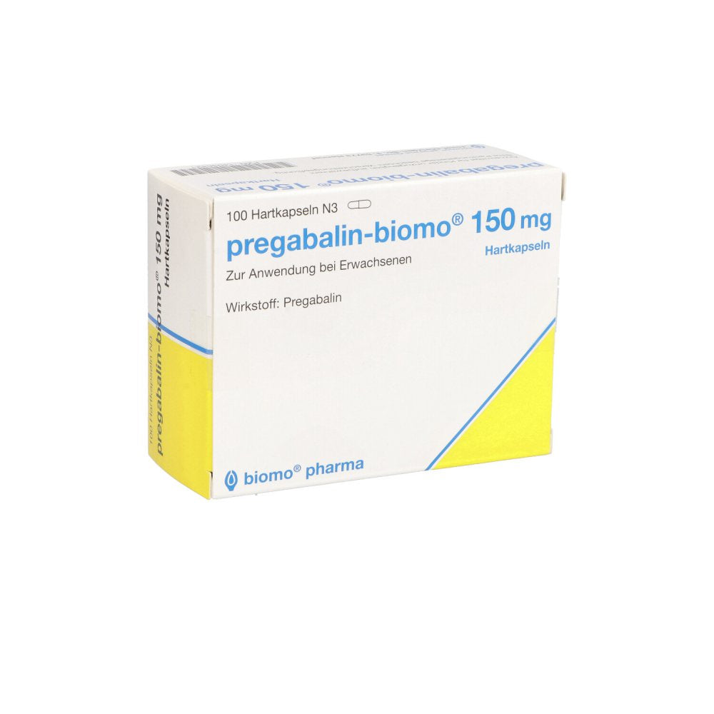 Das Produktfoto zeigt Pregabalin-Biomo 150 Mg Hartkapseln (100 stk) PZN 14036421