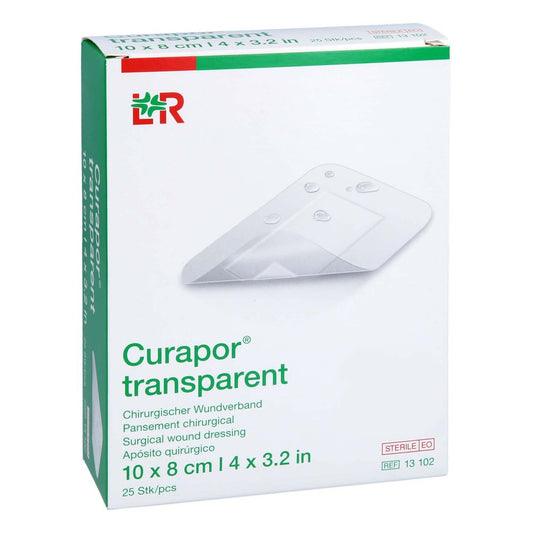 Das Produktfoto zeigt Curapor Wundverband Steril Transparent 8x10 Cm (25 stk) PZN 14039158