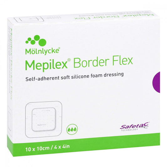 Das Produktfoto zeigt Mepilex Border Flex Schaumverb.Haft.10x10 Cm (10 stk) PZN 14039224