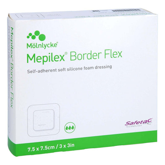 Das Produktfoto zeigt Mepilex Border Flex Schaumverb.Haft.7,5x7,5 Cm (10 stk) PZN 14039247