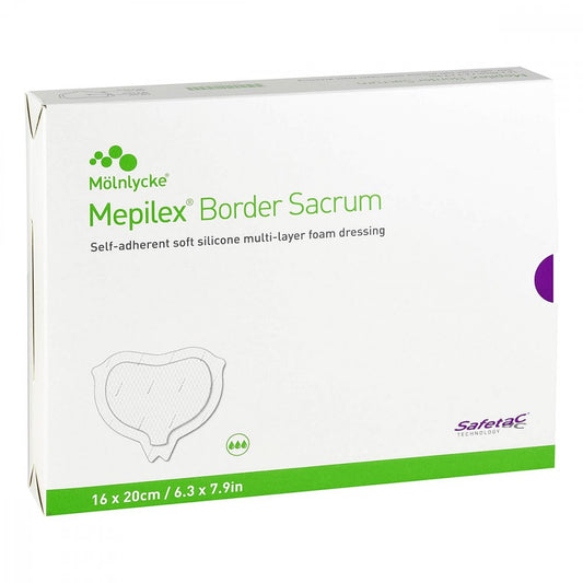 Das Produktfoto zeigt Mepilex Border Sacrum Schaumverb.16x20 Cm Steril (10 stk) PZN 14039253