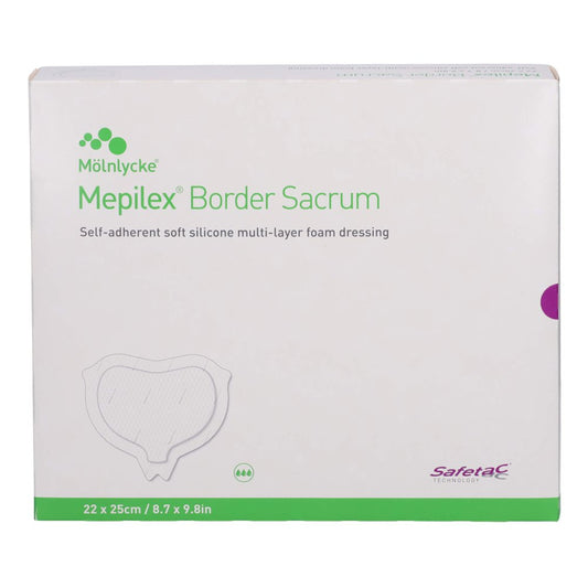 Das Produktfoto zeigt Mepilex Border Sacrum Schaumverb.22x25 Cm Steril (10 stk) PZN 14039276