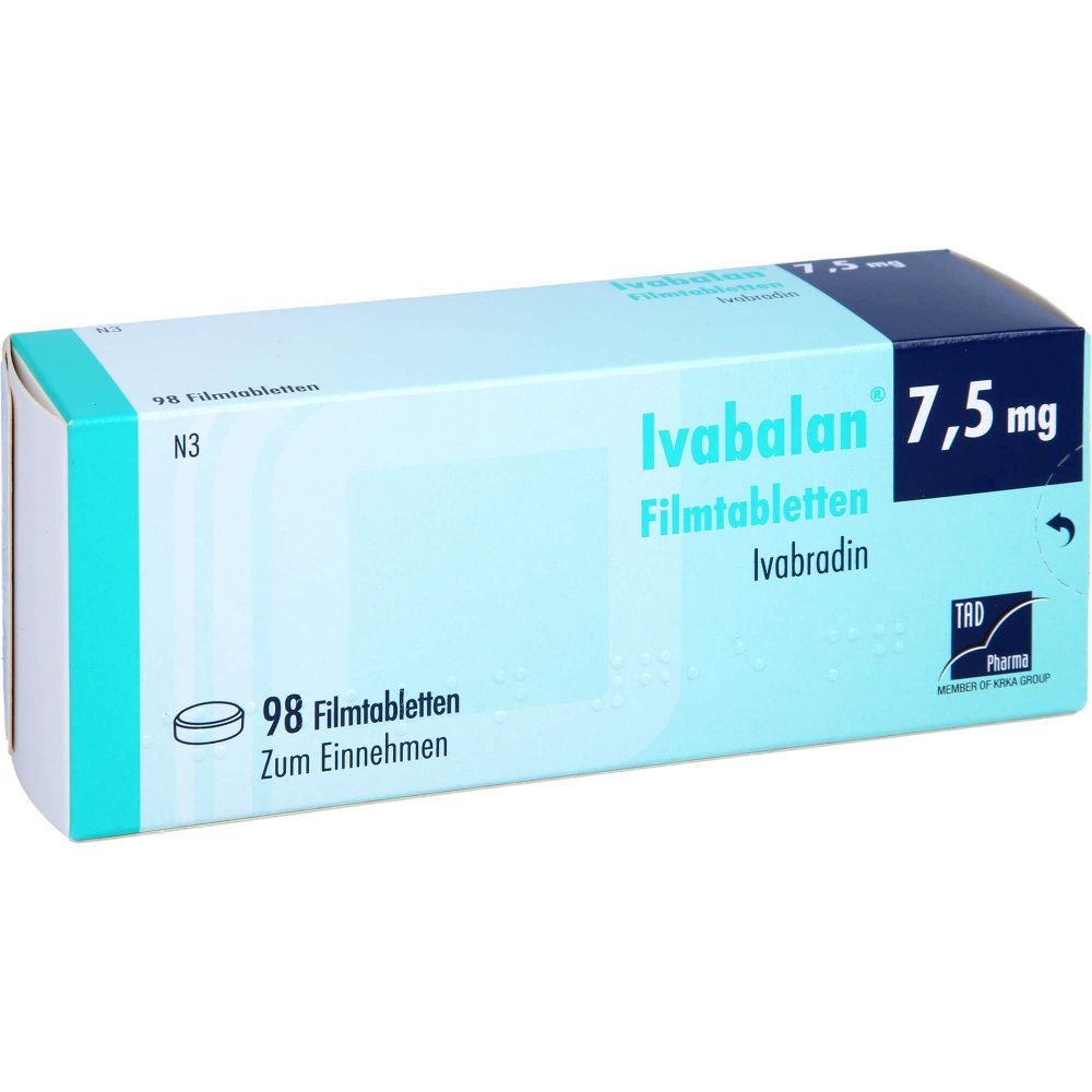 Das Produktfoto zeigt Ivabalan 7,5 Mg Filmtabletten (98 stk) PZN 14041149