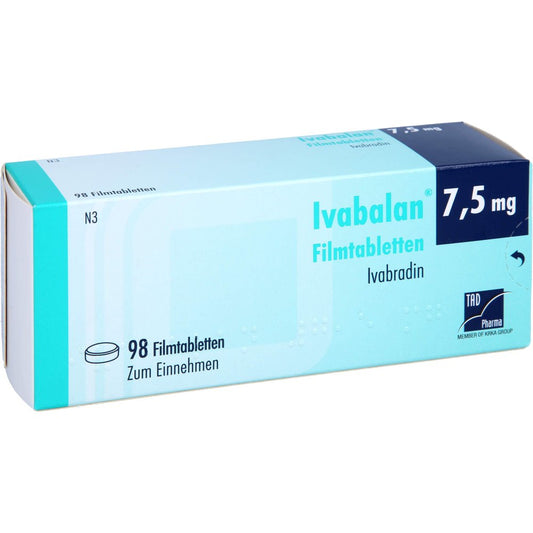 Das Produktfoto zeigt Ivabalan 7,5 Mg Filmtabletten (98 stk) PZN 14041149