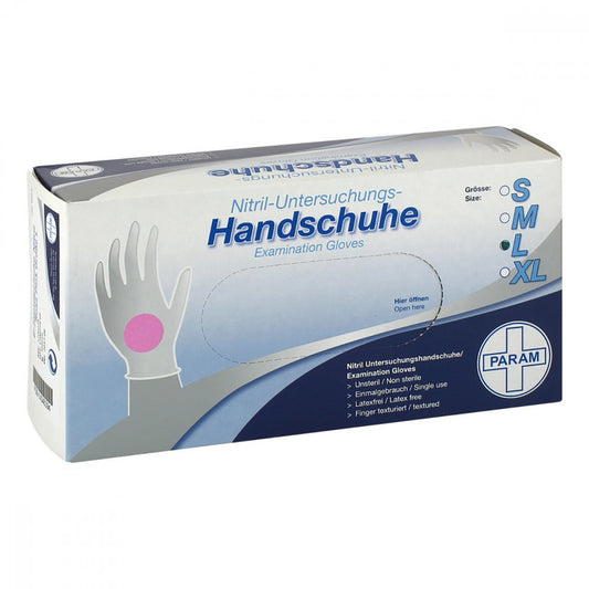 Das Produktfoto zeigt Handschuhe Einmal Nitril L Rosa Pink (100 stk) PZN 14046394