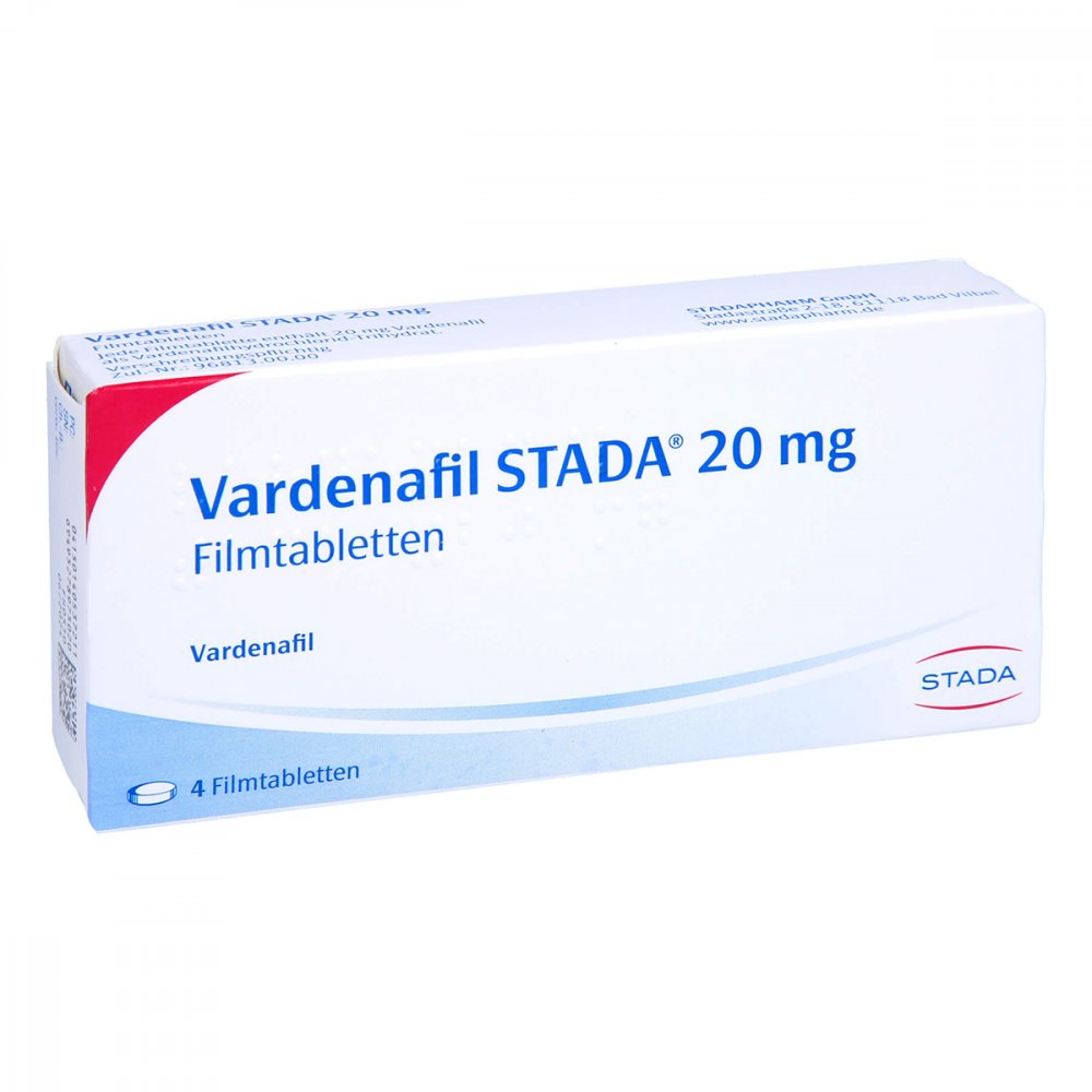 Das Produktfoto zeigt Vardenafil Stada 20 Mg Filmtabletten (4 stk) PZN 14053721