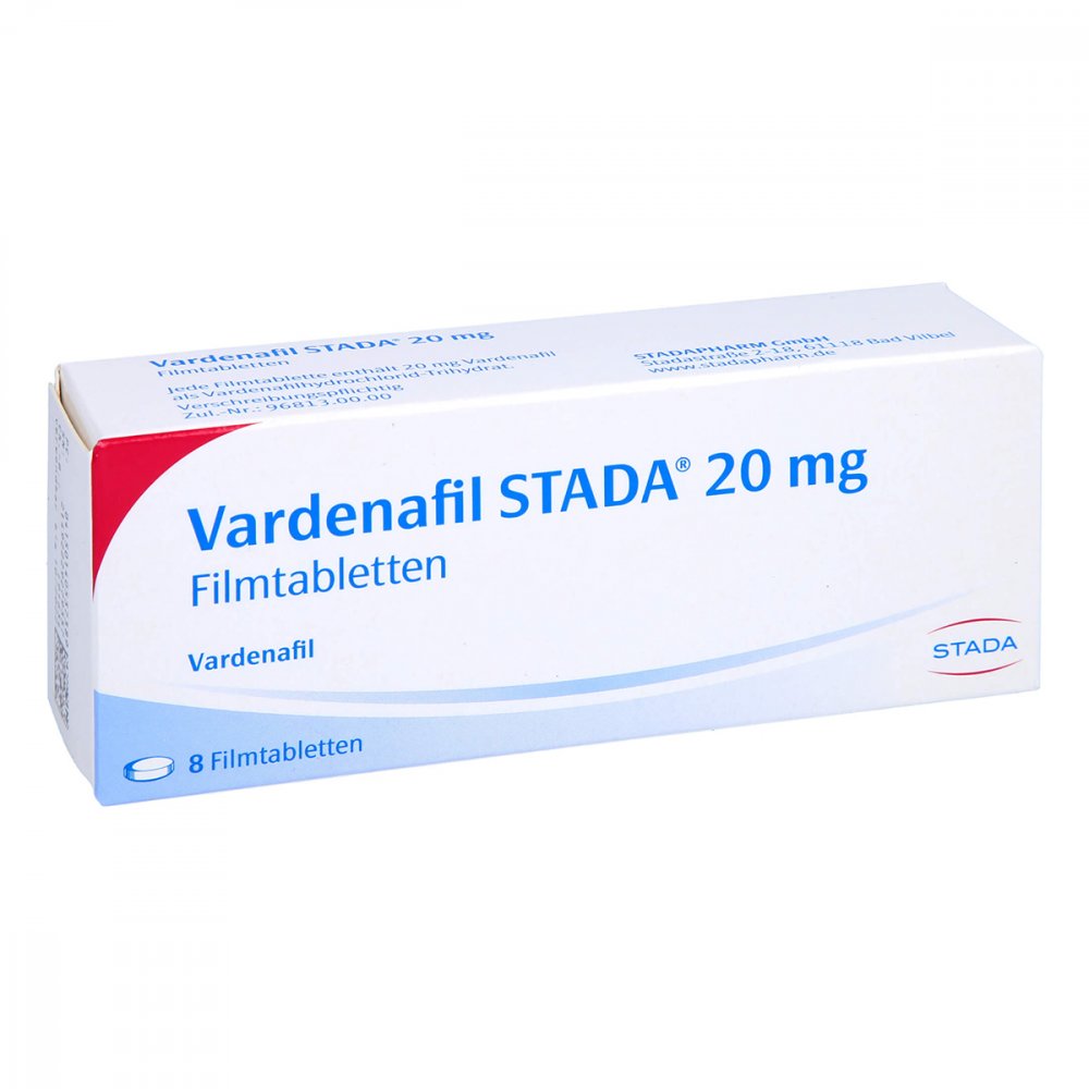 Das Produktfoto zeigt Vardenafil Stada 20 Mg Filmtabletten (8 stk) PZN 14053738