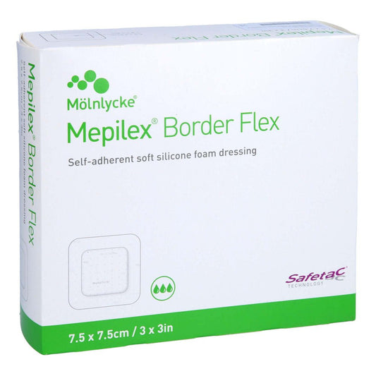 Das Produktfoto zeigt Mepilex Border Flex Schaumverb.Haft.7,5x7,5 Cm (10 stk) PZN 14062097