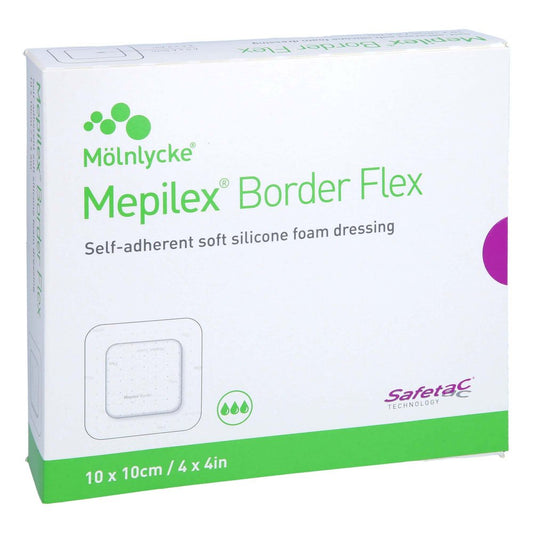 Das Produktfoto zeigt Mepilex Border Flex Schaumverb.Haft.10x10 Cm (10 stk) PZN 14062105