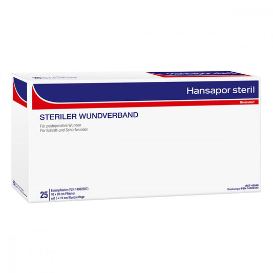 Das Produktfoto zeigt Hansapor Steril Wundverband 10x20 Cm (25 stk) PZN 14062542