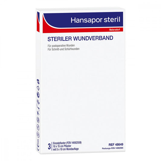 Das Produktfoto zeigt Hansapor Steril Wundverband 10x15 Cm (3 stk) PZN 14062565