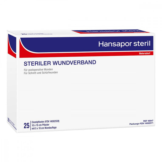 Das Produktfoto zeigt Hansapor Steril Wundverband 10x15 Cm (25 stk) PZN 14062571
