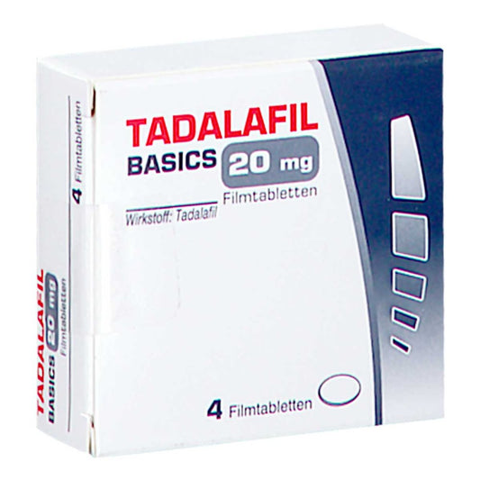 Das Produktfoto zeigt Tadalafil Basics 20 Mg Filmtabletten (4 stk) PZN 14131154