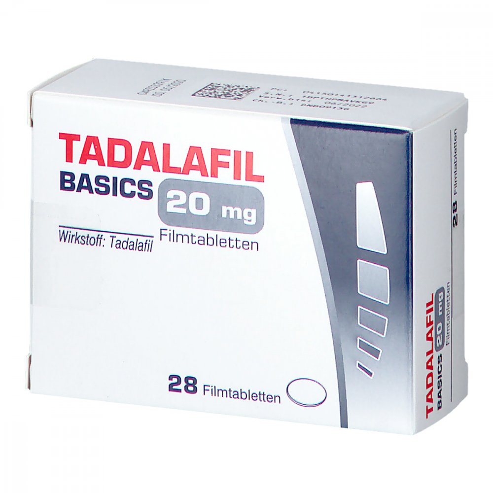 Das Produktfoto zeigt Tadalafil Basics 20 Mg Filmtabletten (28 stk) PZN 14131266