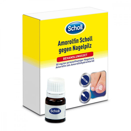 Das Produktfoto zeigt Amorolfin Scholl Gegen Nagelpilz Behandlungsset (2.5 ml) PZN 14131409