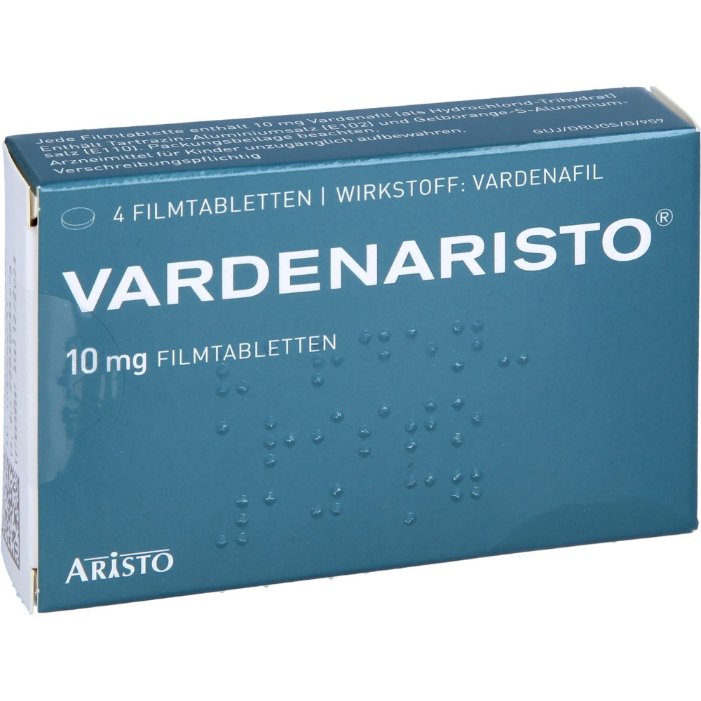 Das Produktfoto zeigt Vardenaristo 10 Mg Filmtabletten (4 stk) PZN 14131496