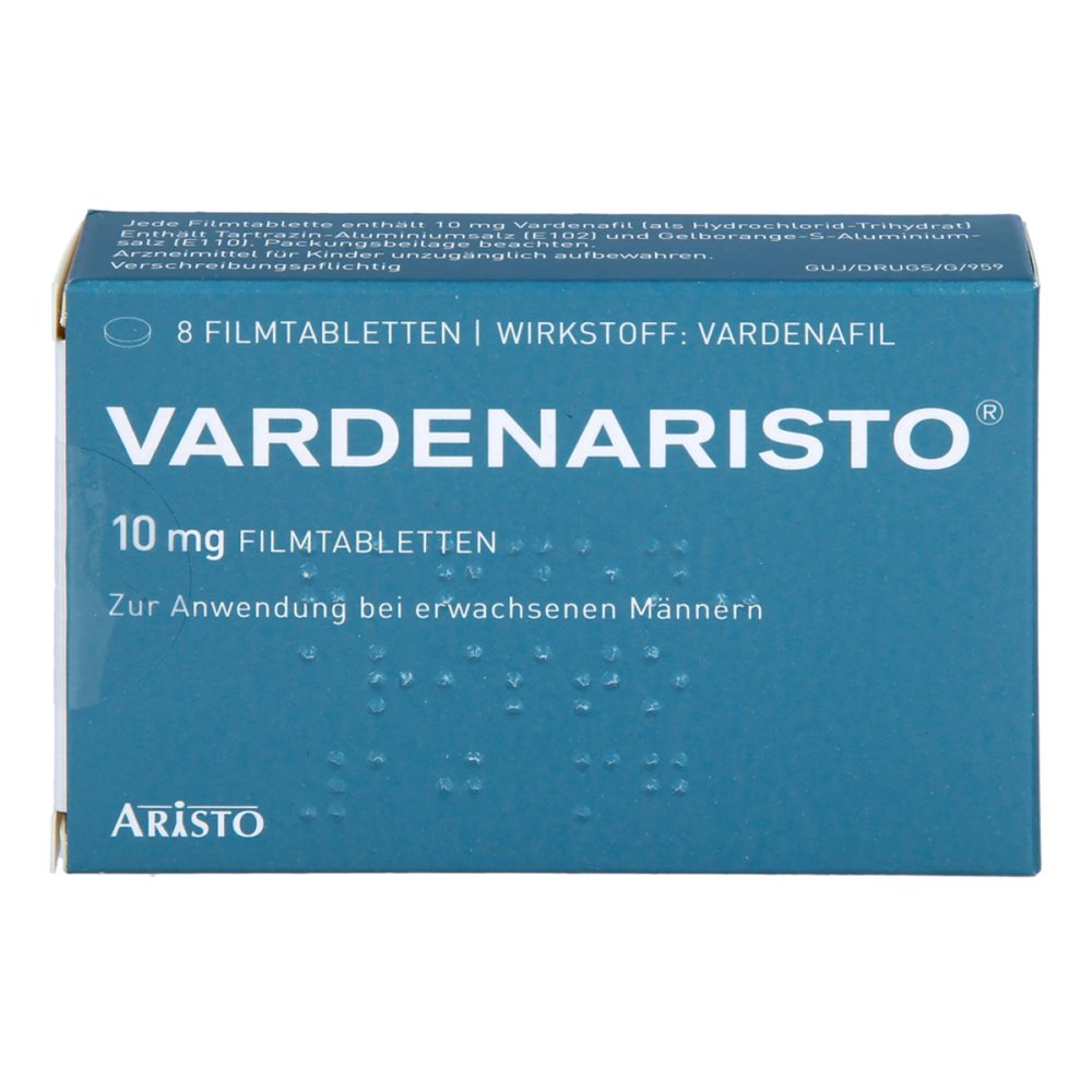 Das Produktfoto zeigt Vardenaristo 10 Mg Filmtabletten (8 stk) PZN 14131504
