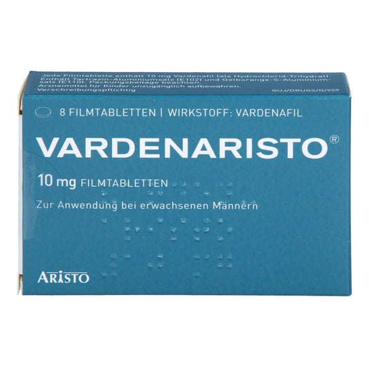Das Produktfoto zeigt Vardenaristo 10 Mg Filmtabletten (8 stk) PZN 14131504