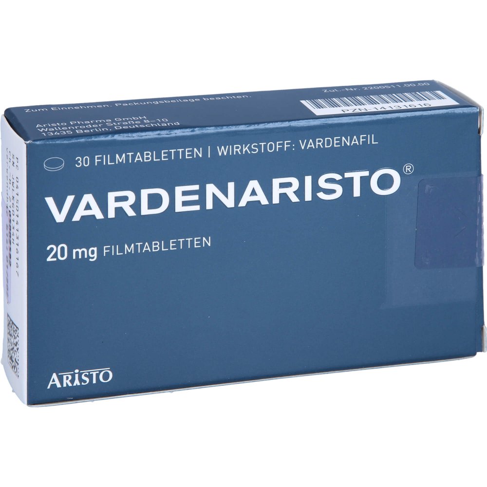 Das Produktfoto zeigt Vardenaristo 20 Mg Filmtabletten (30 stk) PZN 14131616