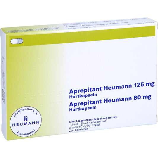 Das Produktfoto zeigt Aprepitant Heumann 125 Mg + 80 Mg Hartkapseln (3 stk) PZN 14131651