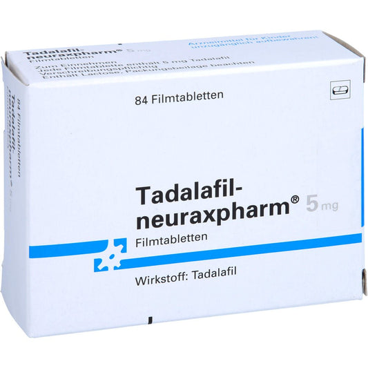 Das Produktfoto zeigt Tadalafil-Neuraxpharm 5 Mg Filmtabletten (84 stk) PZN 14154267