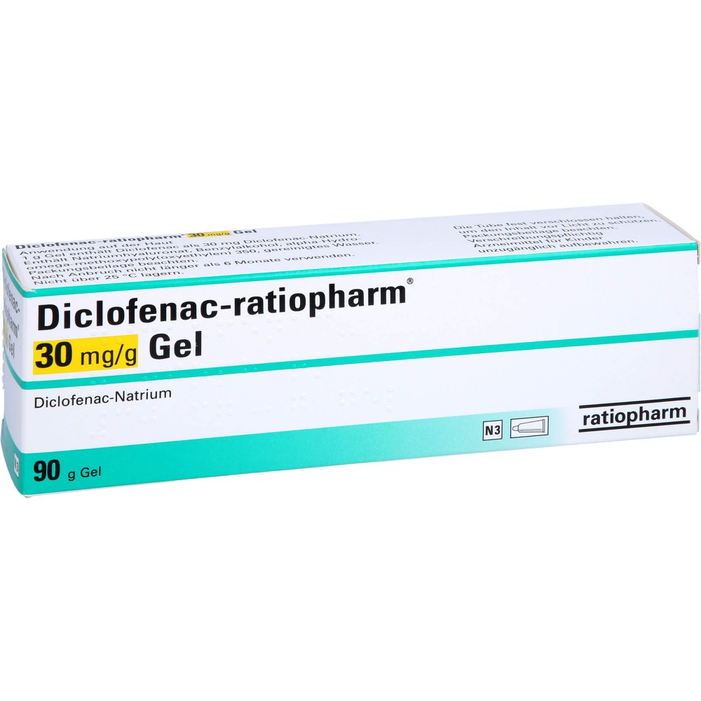 Das Produktfoto zeigt Diclofenac-Ratiopharm 30 Mg/G Gel (90 g) PZN 14164834