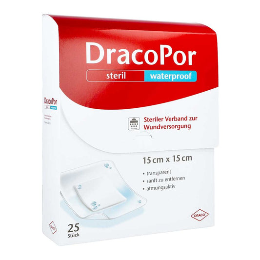 Das Produktfoto zeigt Dracopor Waterproof Wundverband 15x15 Cm Steril (25 stk) PZN 14167471