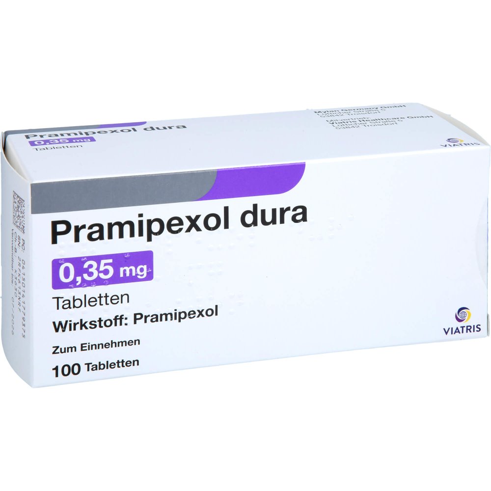 Das Produktfoto zeigt Pramipexol Dura 0,35 Mg Tabletten (100 stk) PZN 14177937