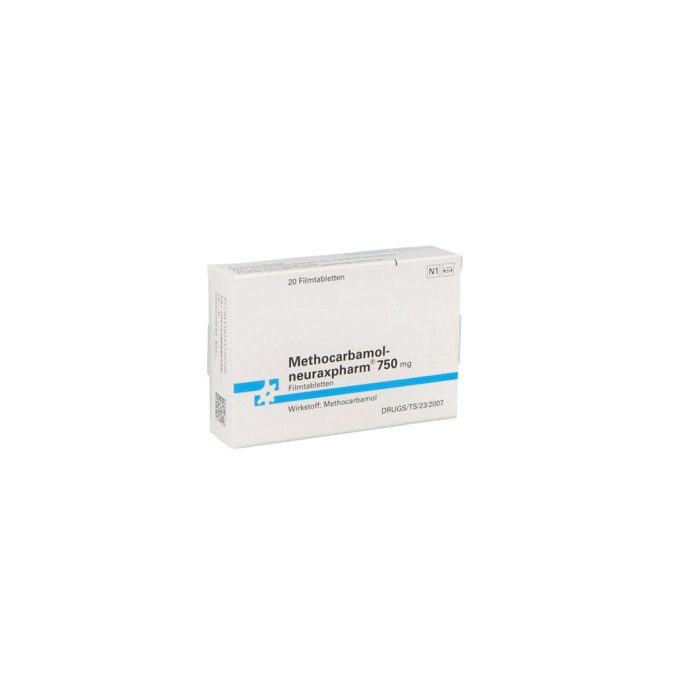 Das Produktfoto zeigt Methocarbamol-Neuraxpharm 750 Mg Filmtabletten (20 stk) PZN 14179770