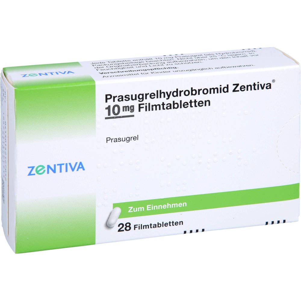 Das Produktfoto zeigt Prasugrelhydrobromid Zentiva 10 Mg Filmtabletten (28 stk) PZN 14212705