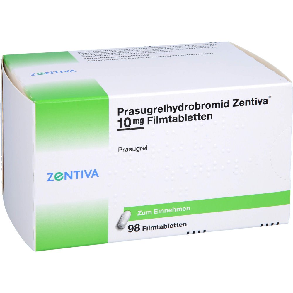 Das Produktfoto zeigt Prasugrelhydrobromid Zentiva 10 Mg Filmtabletten (98 stk) PZN 14212711