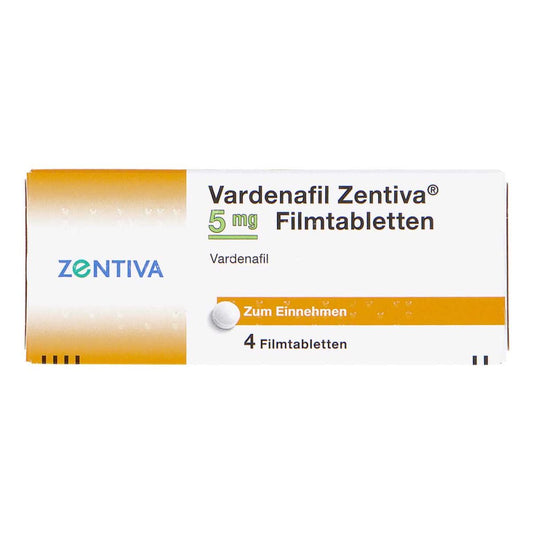 Das Produktfoto zeigt Vardenafil Zentiva 5 Mg Filmtabletten (4 stk) PZN 14212728