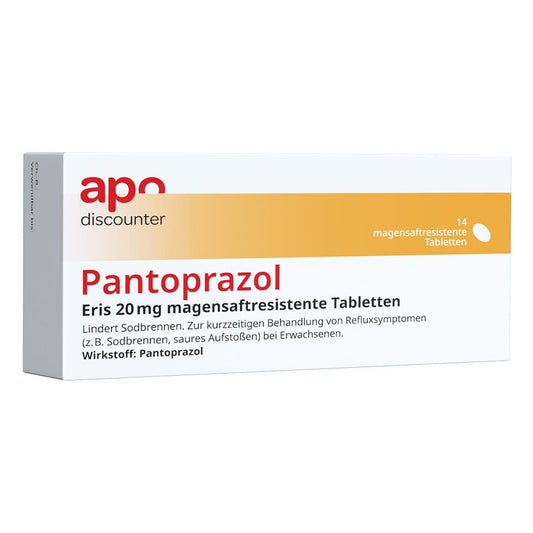 Das Produktfoto zeigt Pantoprazol Eris 20 Mg Magensaftres.Tabletten Wl (14 stk) PZN 14214584