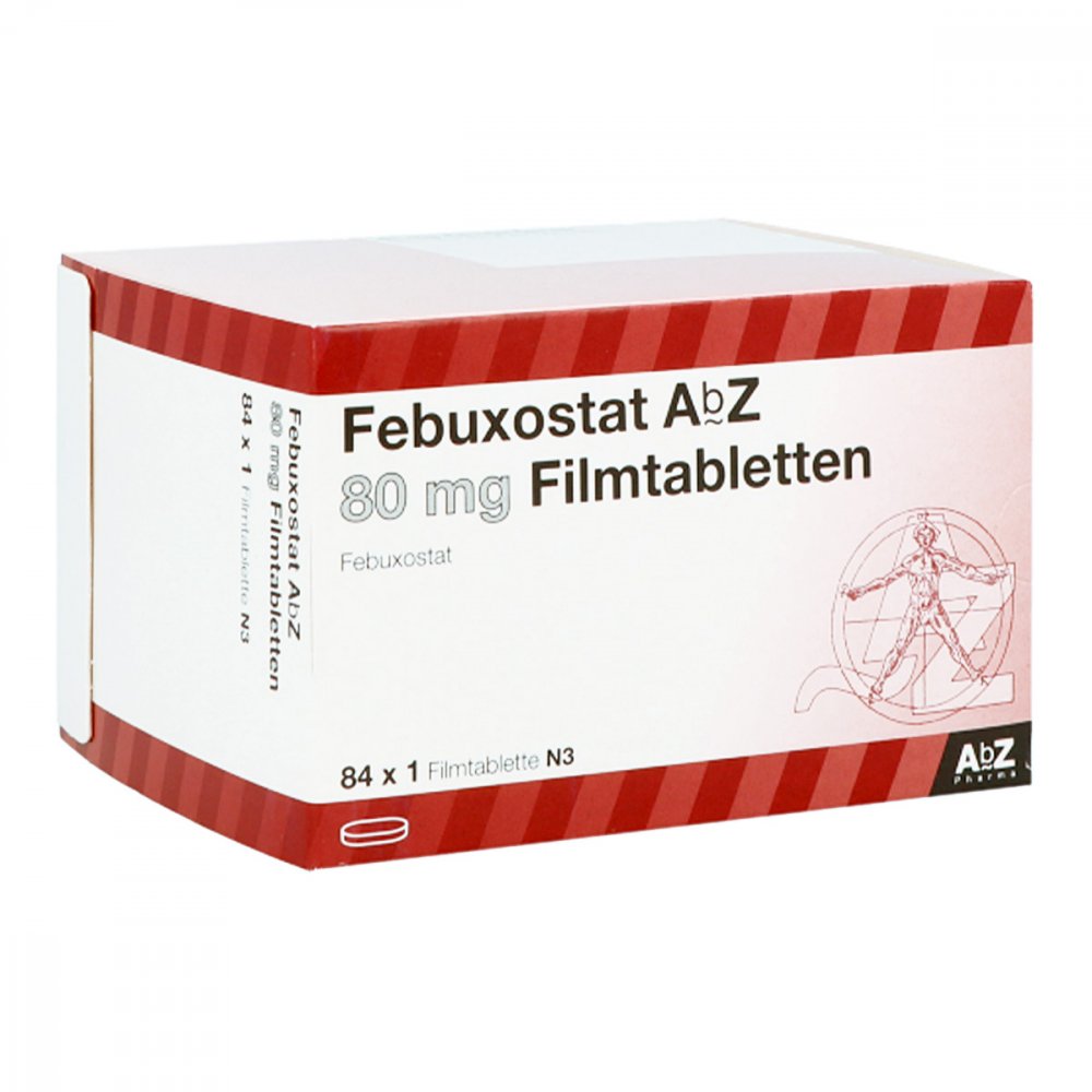 Das Produktfoto zeigt Febuxostat Abz 80 Mg Filmtabletten (84 stk) PZN 14215595
