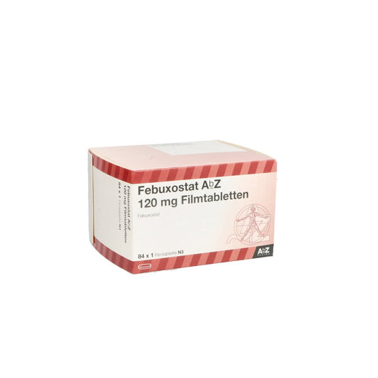 Das Produktfoto zeigt Febuxostat Abz 120 Mg Filmtabletten (84 stk) PZN 14215626