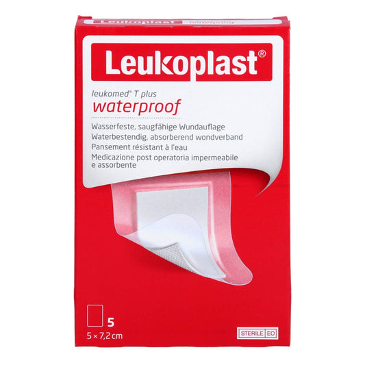 Das Produktfoto zeigt Leukoplast Leukomed T Plus Steril 5x7,2 Cm (5 stk) PZN 14220053